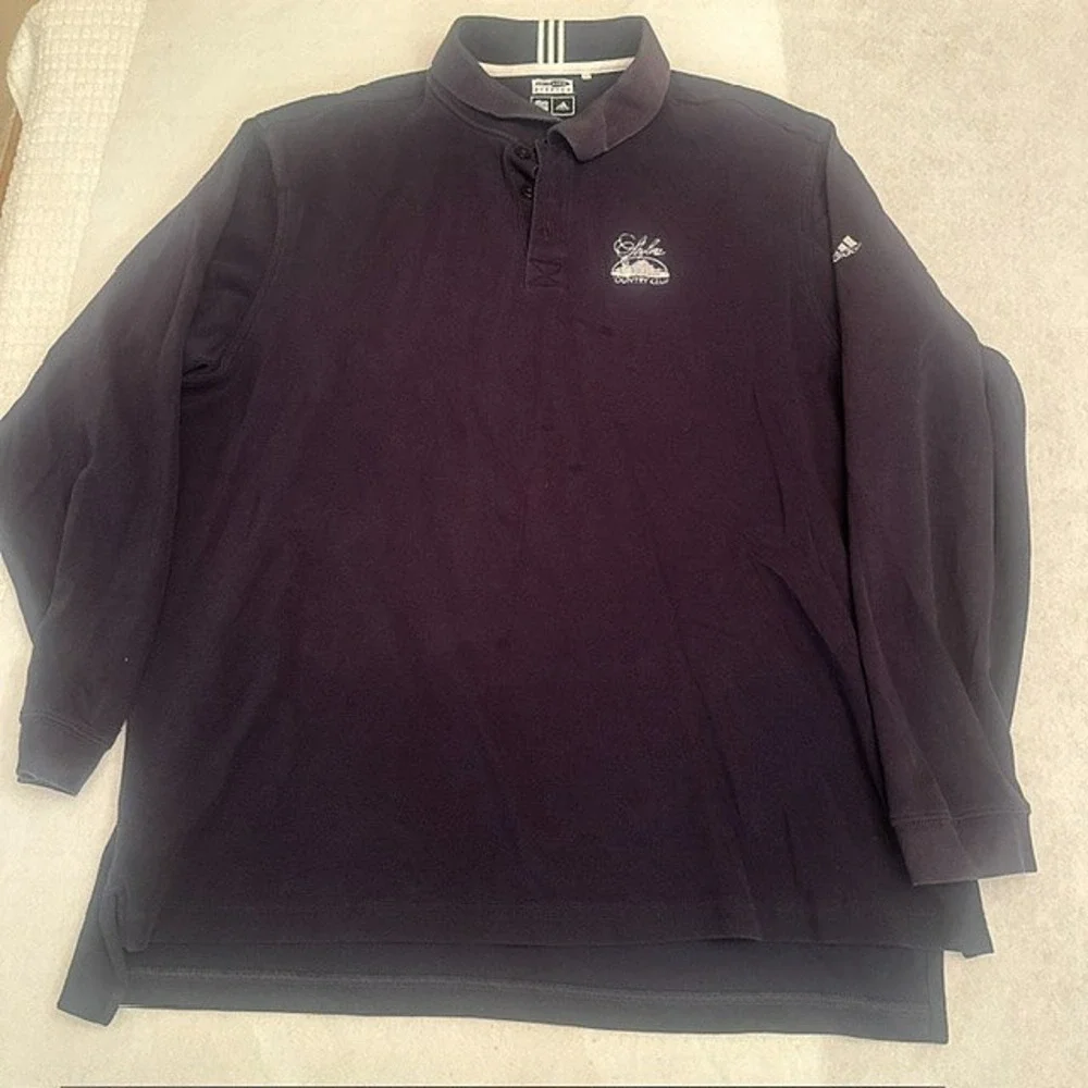 Adidas Climalite Stretch Long Sleeve Polo Mens Black XL Skyline Club Logo Golf